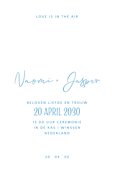 Moderne wit blauwe trouwkaart met hoogglans folie