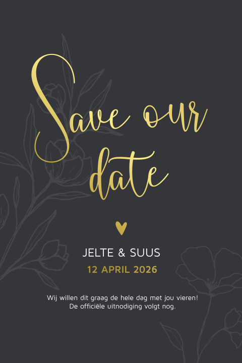 Chique save our date trouwkaart met outline takjes en folie