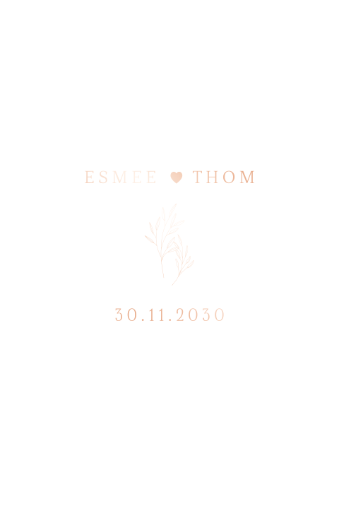 Trouwkaart originele vorm met takje en hartje