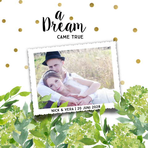 Boho bedankkaartje met bladgroen en confetti