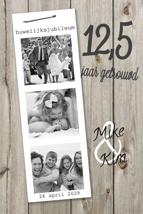 Enkele 12,5 jaar getrouwd met fotostrip en hout print