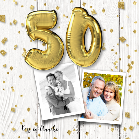 50 jaar foto huwelijksuitnodiging gouden folie ballon met hout