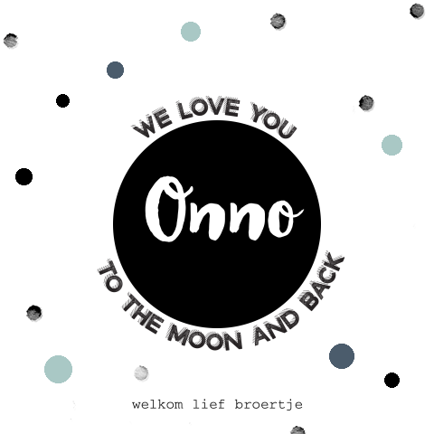 Feestelijk zwart wit geboortekaartje broertje met confetti design