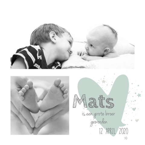 Lief fotocollage babykaartje tweede kindje in pastel