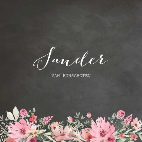 Krijtbord naamkaartje met roze watercolor bloemen
