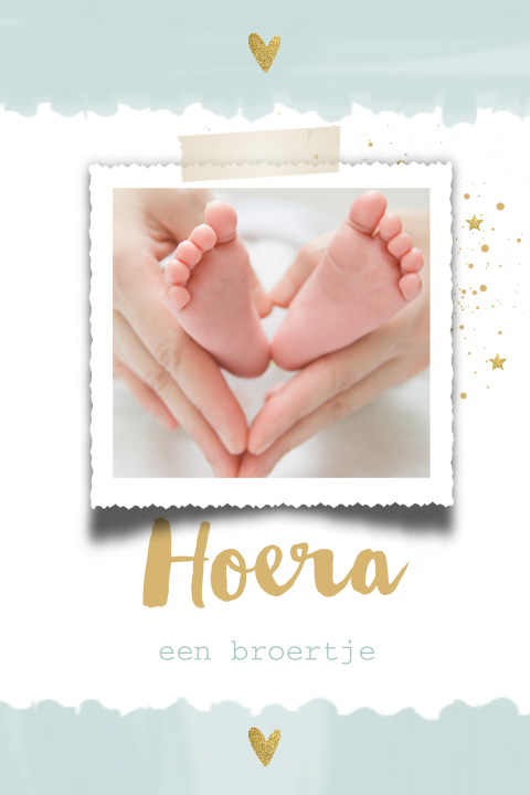 Enkel schattig foto geboortekaartje broertje met watercolor look