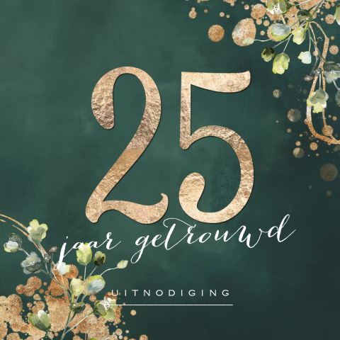 Watercolor uitnodiging jubileum 25 groen goud look kleur