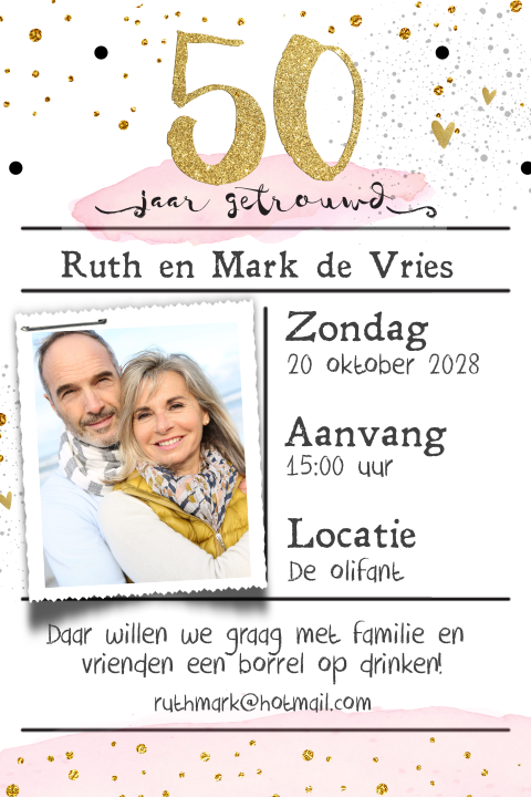 Feestelijke uitnodiging 50 jaar getrouwd watercolor