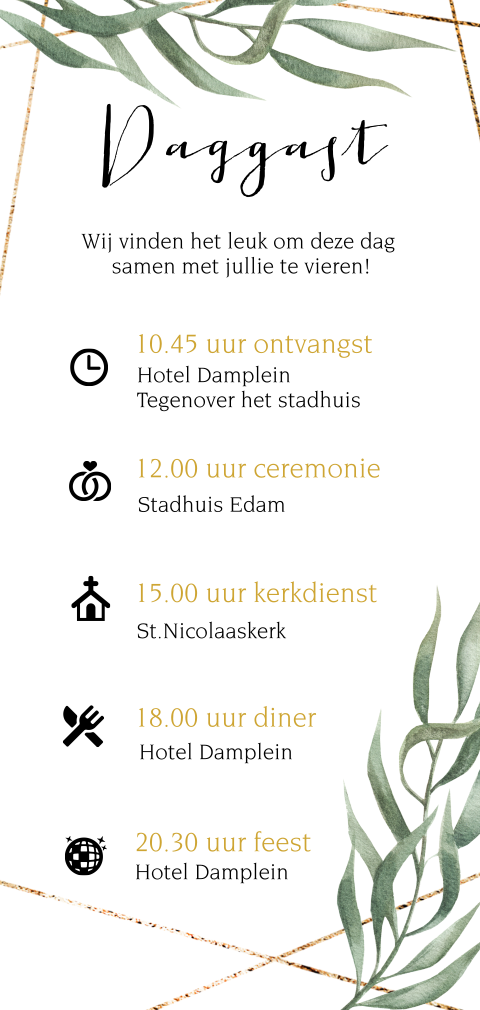 Botanische trouwkaart daggast programma groen zelf maken