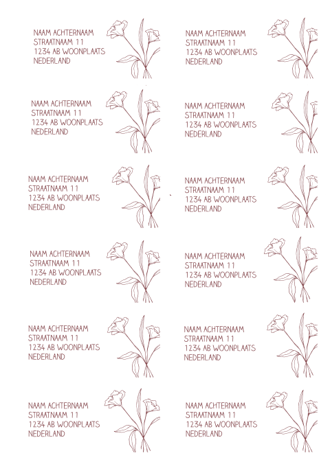 Adresstickers voor je geboortekaartje met bloem