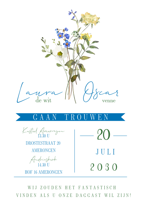 Trouwkaart met vrolijke zomerse bloemen