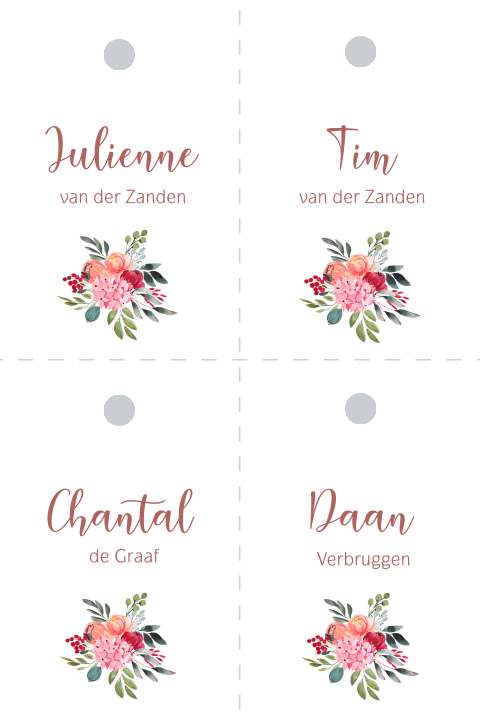 Floral chic DIY naamkaartje 4 gelijke delen bloemen
