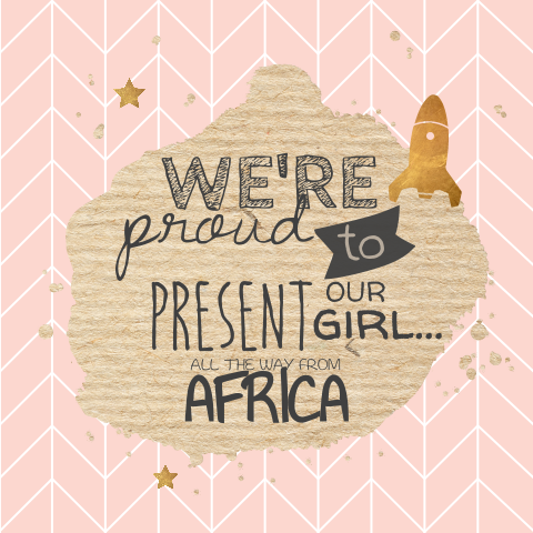 Modern adoptiekaartje dochter met koper raket en gestreept design