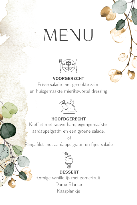 Eucalyptus menu en drank kaart trouwen icoontjes