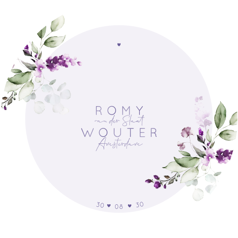 Ronde trouwkaart met wilde bloemen