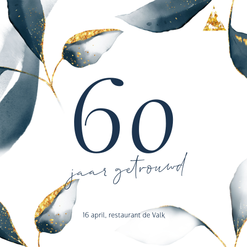 60 jaar getrouwd blauwe bladeren en goudpoeder