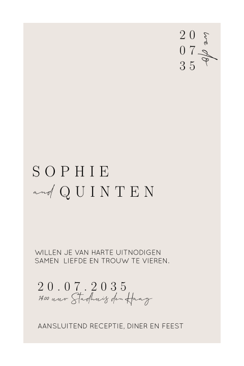 Chique trouwkaart in zandkleur met takjes