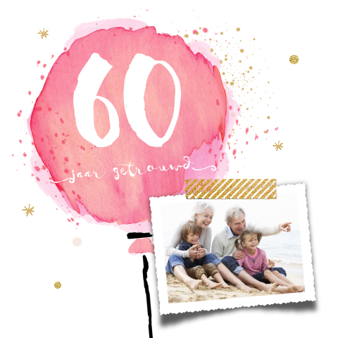 Unieke foto jubileum uitnodiging 60 jaar waterverf ballon