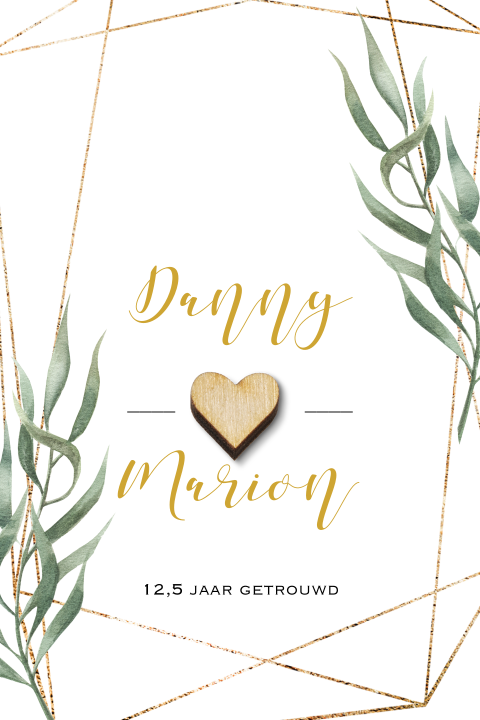 Botanische 12,5 jaar getrouwd uitnodiging écht houten hartje