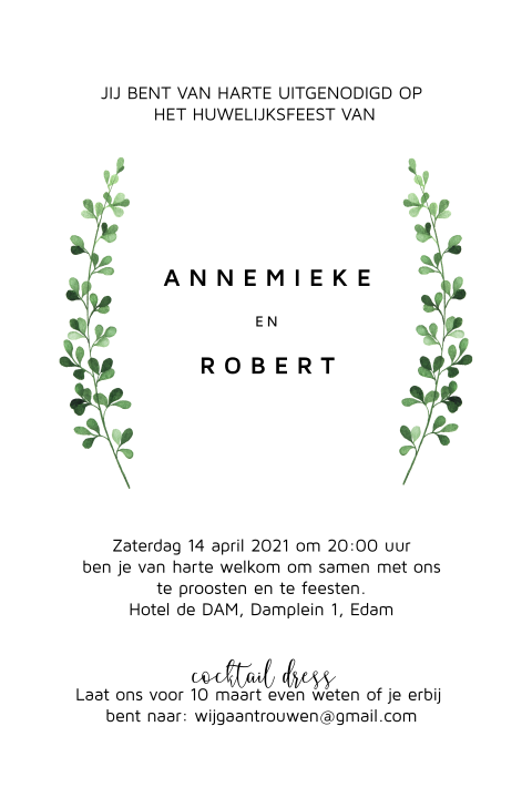 Hip botanische trouwkaart design met takjes