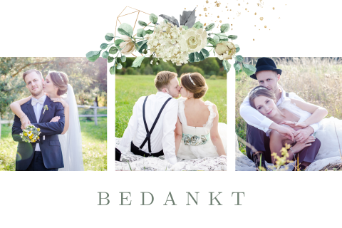 Enkel foto bedankkaart trouwen watercolor witte rozen