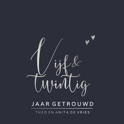 25 jaar getrouwd uitnodiging donkerblauw en echt zilverfolie