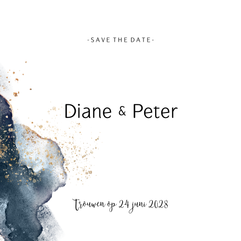 Romantische winterse trouwkaart met donker blauw aquarel