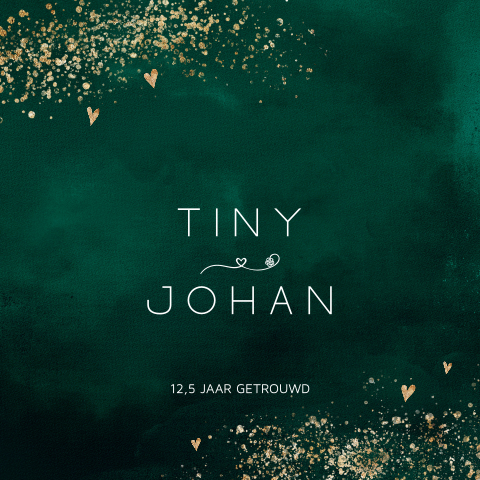 Donkergroene uitnodiging 12,5 jaar huwelijk goudlook spetters