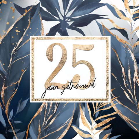 Huwelijksjubileum 25 uitnodiging blauw met bloemen