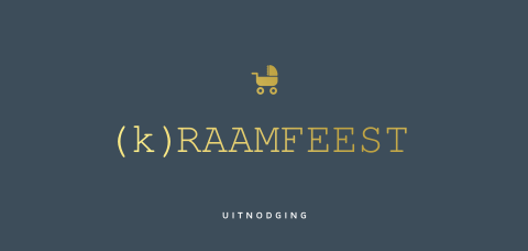 Donkerblauwe raam kraamfeest met goudfolie druk