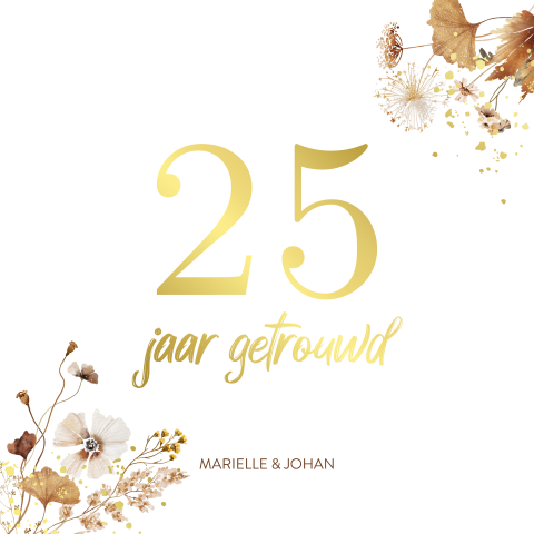 25 jubileum bloemen enkele uitnodiging folie