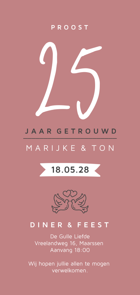 Hippe 25 jarig huwelijk jubileum uitnodiging diner