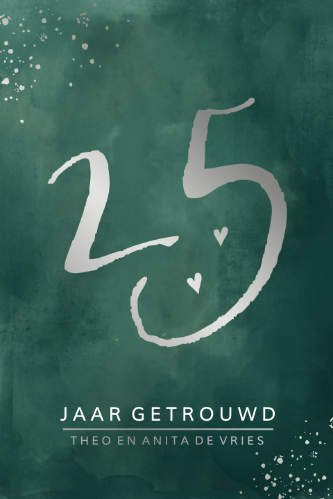 25 jaar getrouwd uitnodiging donkergroen watercolor en zilverfolie