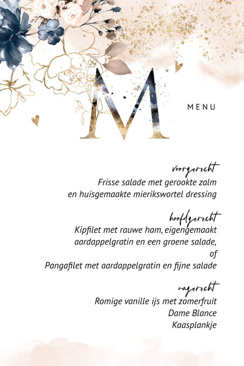Enkele menukaart met bonte bloemen