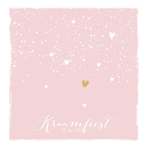 Stijlvol lichtblauw babyborrel kaartje zacht roze en wit