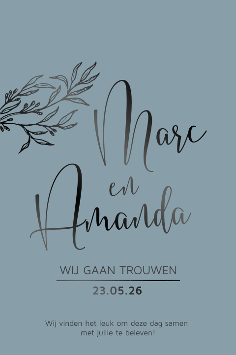 Strakke trouwkaart takje en écht zwartfolie