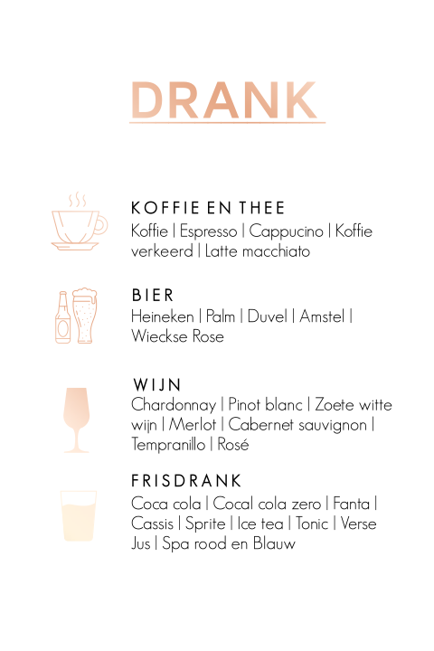 Menukaart bruiloft met rosefoliedruk