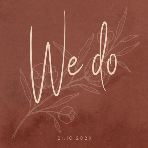 chique klassieke trouwkaart in terracotta met getekende bloemen