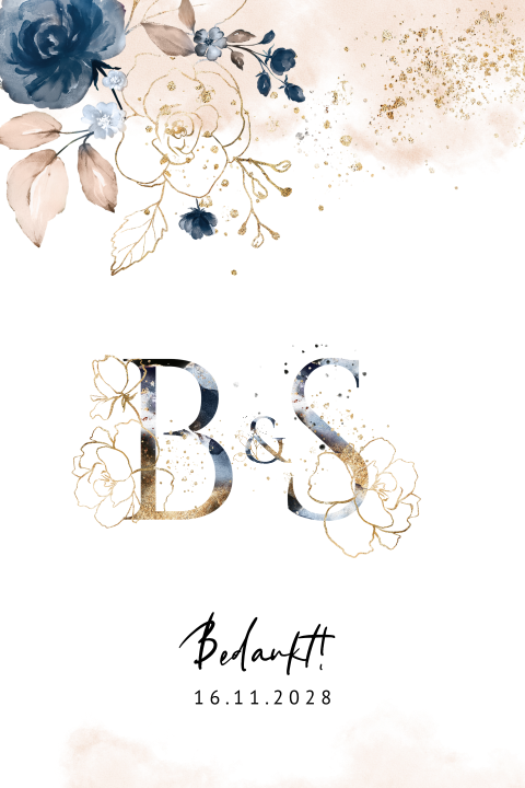 Breeze chic foto bedankkaart met bonte getekende bloemen