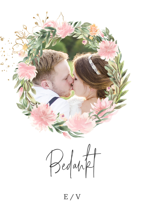 Summer romance bedankkaart eigen foto en roze bloemen