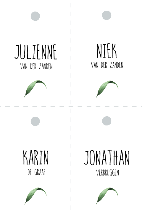 Botanisch DIY naamkaartje 4 gelijke delen bladgroen