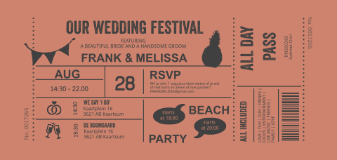 Trouwkaart ticket festival - terra beach party