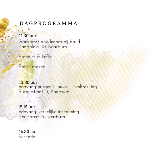 Romantische trouwkaart programma met canvas look