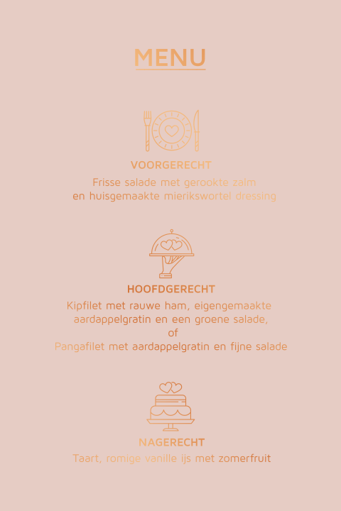 koperfolie menu drank kaart trouwen prachtige icoontjes