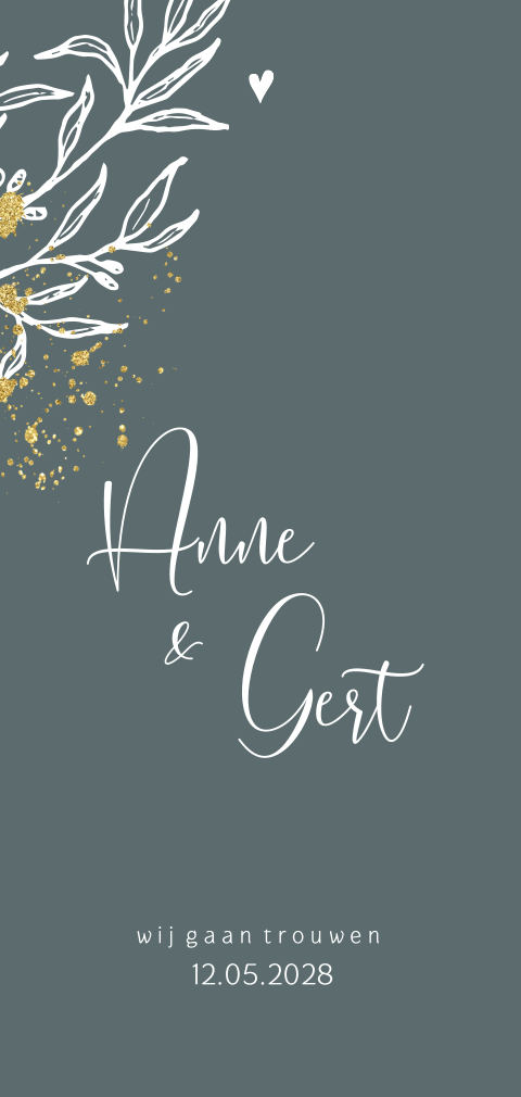 Minimalistisch met takje dubbel langwerpig trouwkaart