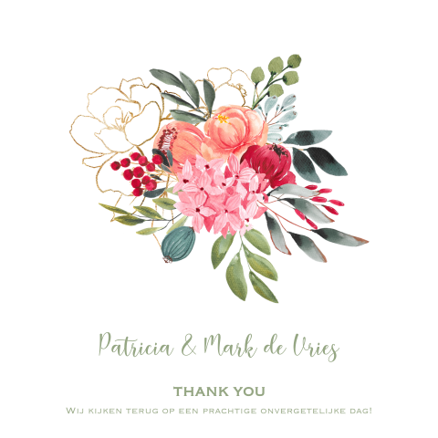 Enkele foto bedank kaart trouwen met zomerse bloemen