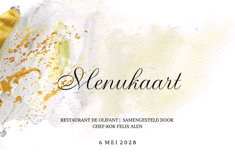 Dubbele oil painting menukaart geel en goudlook