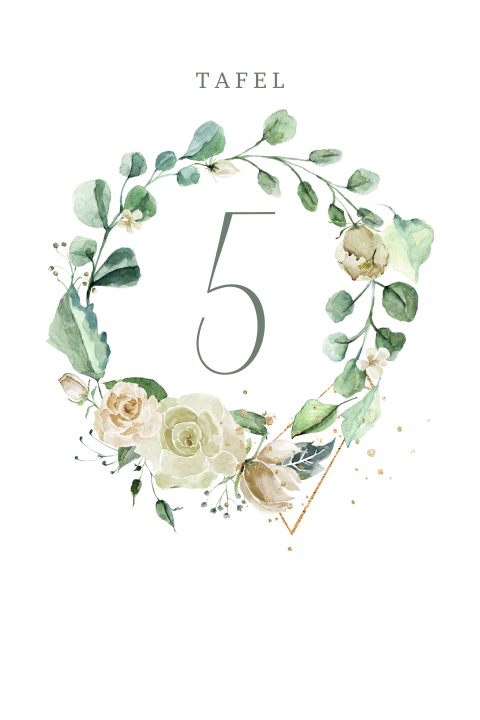 Tafelnummer kaart trouwen witte rozenkrans