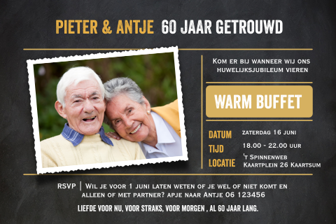 Uitnodiging 60 jarig huwelijksjubileum krijtbord