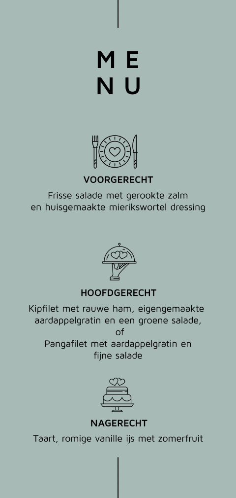 Minimalistische menu drank kaart trouwen prachtige icoontjes